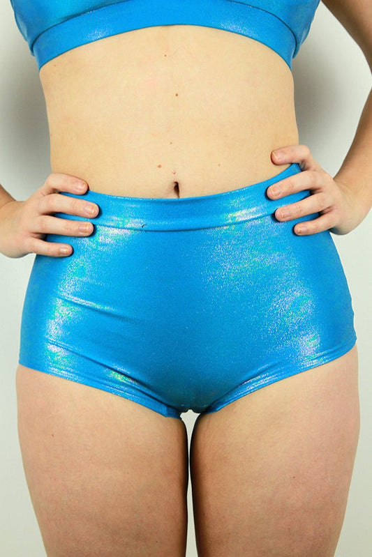 Aqua Sparkle High Waist Cheeky Shorts - high waisted cheeky shorts - Velvet Door
