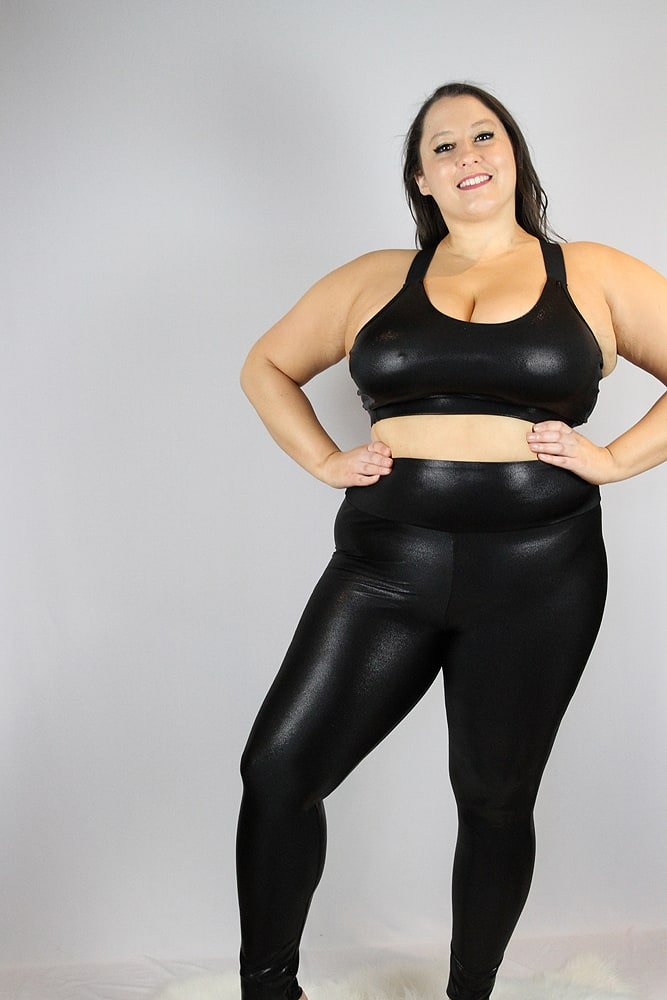 Black Sparkle Full Length Leggings/Tights - Plus Size - tights & leggings - plus size - Velvet Door