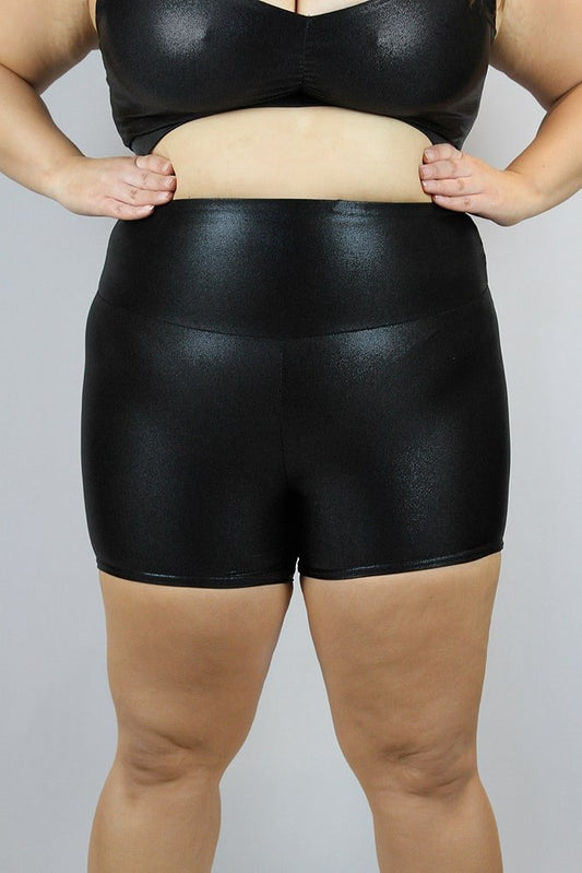 Black Sparkle Gym Short - Plus Size - high waisted gym shorts - plus size - Velvet Door