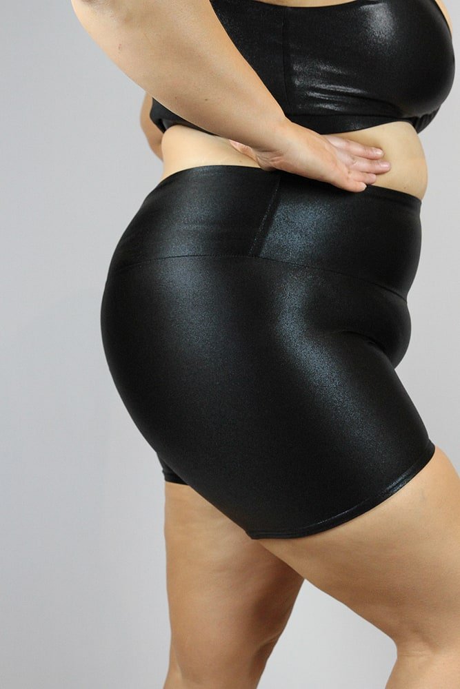 Black Sparkle Gym Short - Plus Size - high waisted gym shorts - plus size - Velvet Door