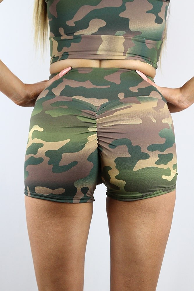 Camouflage Gym Short - high waisted gym shorts - Velvet Door