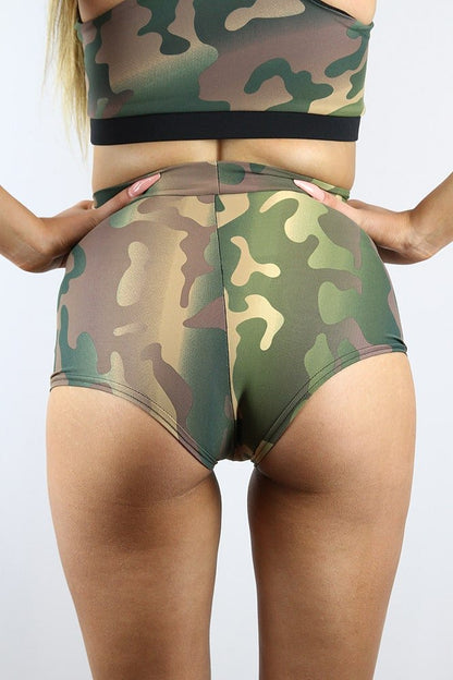 Camouflage High Waist Cheeky Shorts - high waisted cheeky shorts - Velvet Door