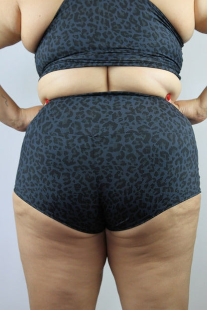 Carbon Animal High Waisted Brazil Scrunchie Bum Shorts - Plus Size | Pole Wear - high waisted brazil shorts - plus size - Velvet Door