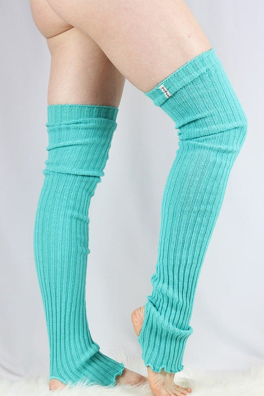 Extra Long Stirr-Up Knit Legwarmers Green - legwarmers - Velvet Door