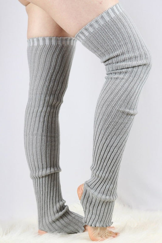 Extra Long Stirr-Up Knit Legwarmers Grey - legwarmers - Velvet Door