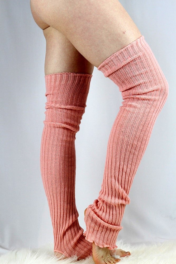 Extra Long Stirr-Up Knit Legwarmers Peach - legwarmers - Velvet Door
