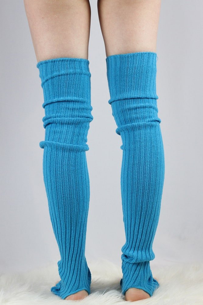 Extra Long Stirr-Up Knit Legwarmers Turquoise - legwarmers - Velvet Door