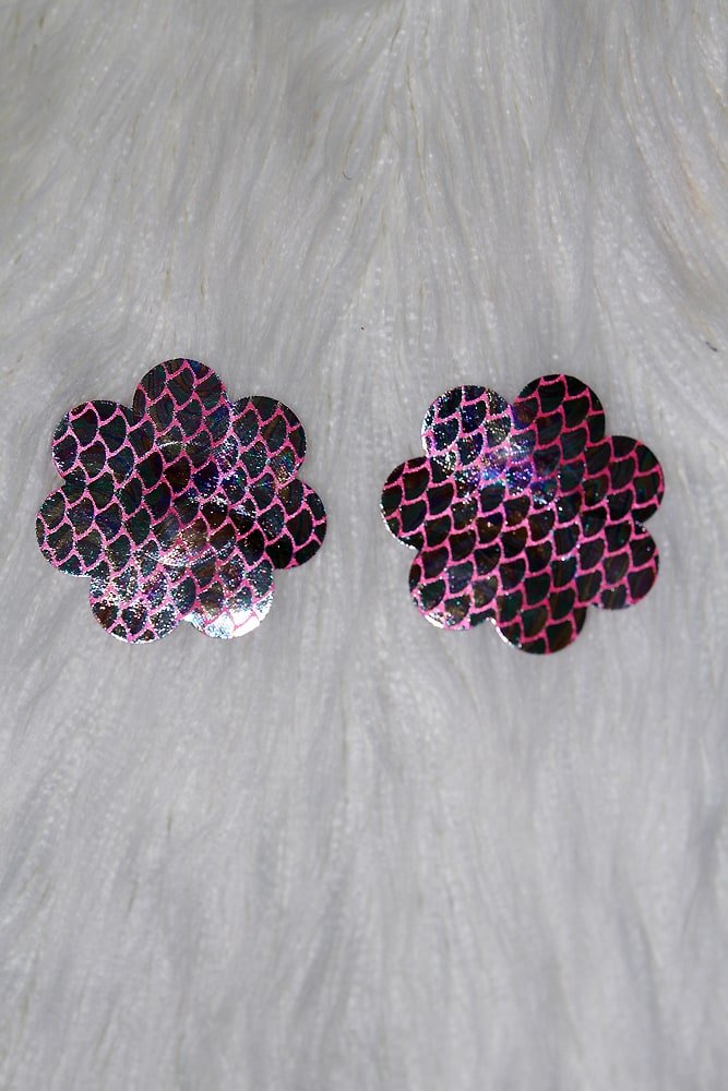 Flower Fish Scales Nipple Pasties Metallic Black/Pink - pasties - Velvet Door