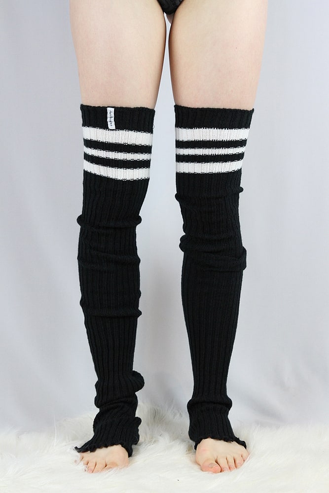 Football Extra Long Stirr-Up Knit Legwarmers Black/White - legwarmers - Velvet Door