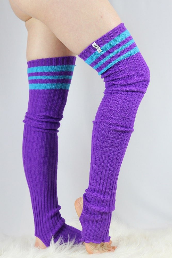 Football Extra Long Stirr-Up Knit Legwarmers Purple/Turq - legwarmers - Velvet Door