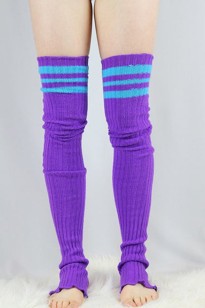 Football Extra Long Stirr-Up Knit Legwarmers Purple/Turq - legwarmers - Velvet Door