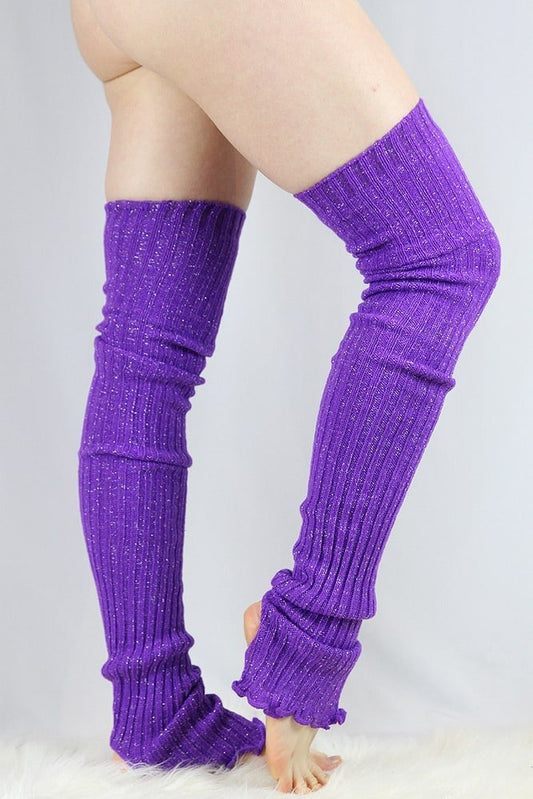 Glitter Extra Long Stirr-Up Knit Legwarmers Purple - legwarmers - Velvet Door