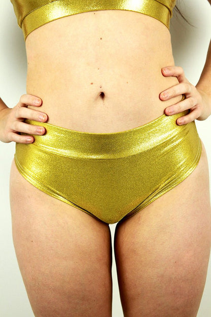 Gold Sparkle High Waisted Brazil Scrunchie Bum Shorts | Pole Wear - high waisted brazil shorts - Velvet Door