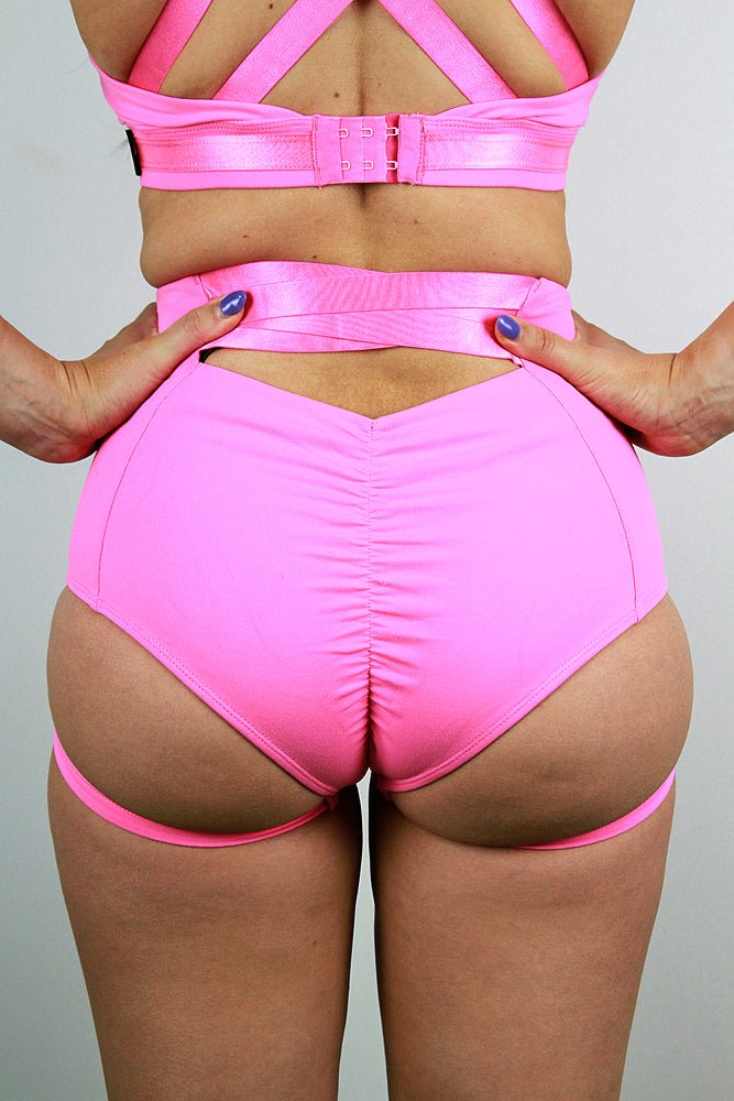 Hamilton Super High Waist Garter Short - Hot Pink - high waisted pole shorts - Velvet Door