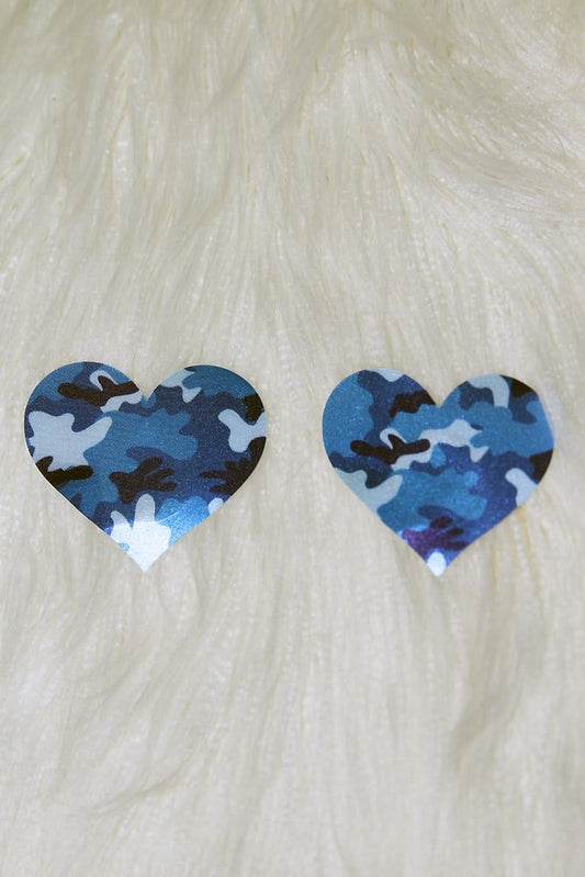 Heart Nipple Pasties Blue Camo - pasties - Velvet Door