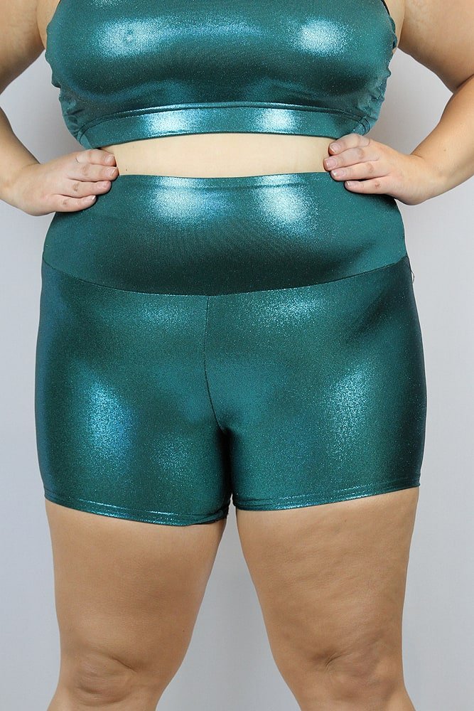 Jade Sparkle Gym Short - Plus Size - high waisted gym shorts - plus size - Velvet Door