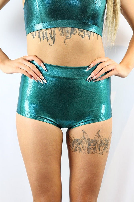 Jade Sparkle High Waist Cheeky Shorts - high waisted cheeky shorts - Velvet Door