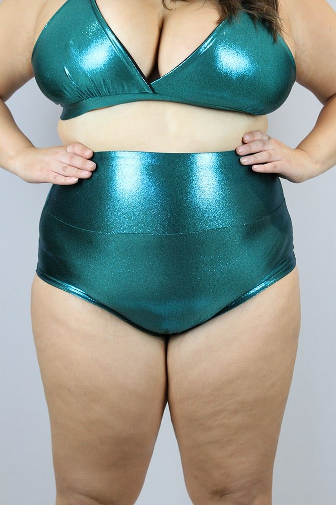 Jade Sparkle High Waisted Brazil Scrunchie Bum Shorts - Plus Size | Pole Wear - high waisted brazil shorts - plus size - Velvet Door