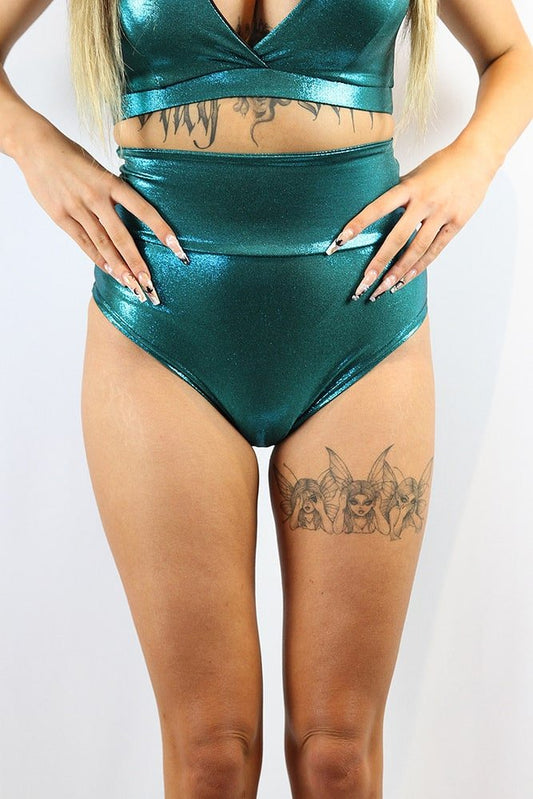 Jade Sparkle Super High Waisted Brazil Scrunchie Bum Shorts - super high waisted brazil shorts - Velvet Door