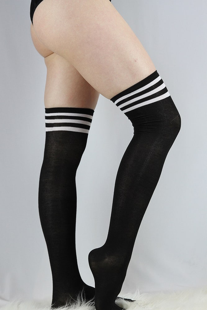 Knee High Football Socks Black White - socks - Velvet Door