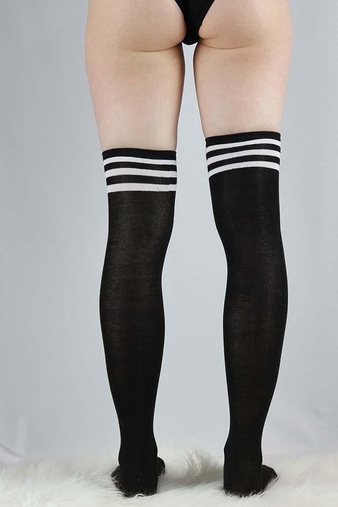 Knee High Football Socks Black White - socks - Velvet Door