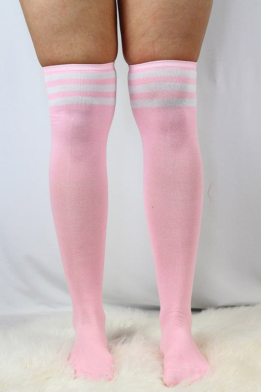 Knee High Football Socks Pink/White - socks - Velvet Door