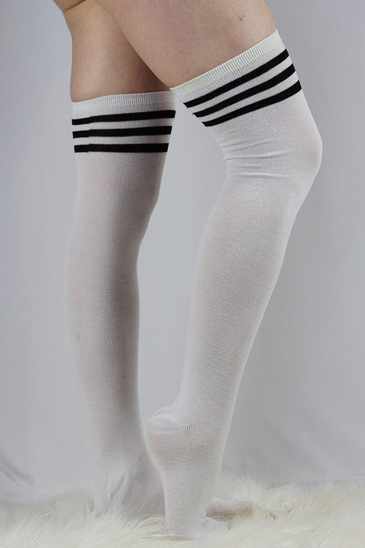 Knee High Football Socks White Black - socks - Velvet Door
