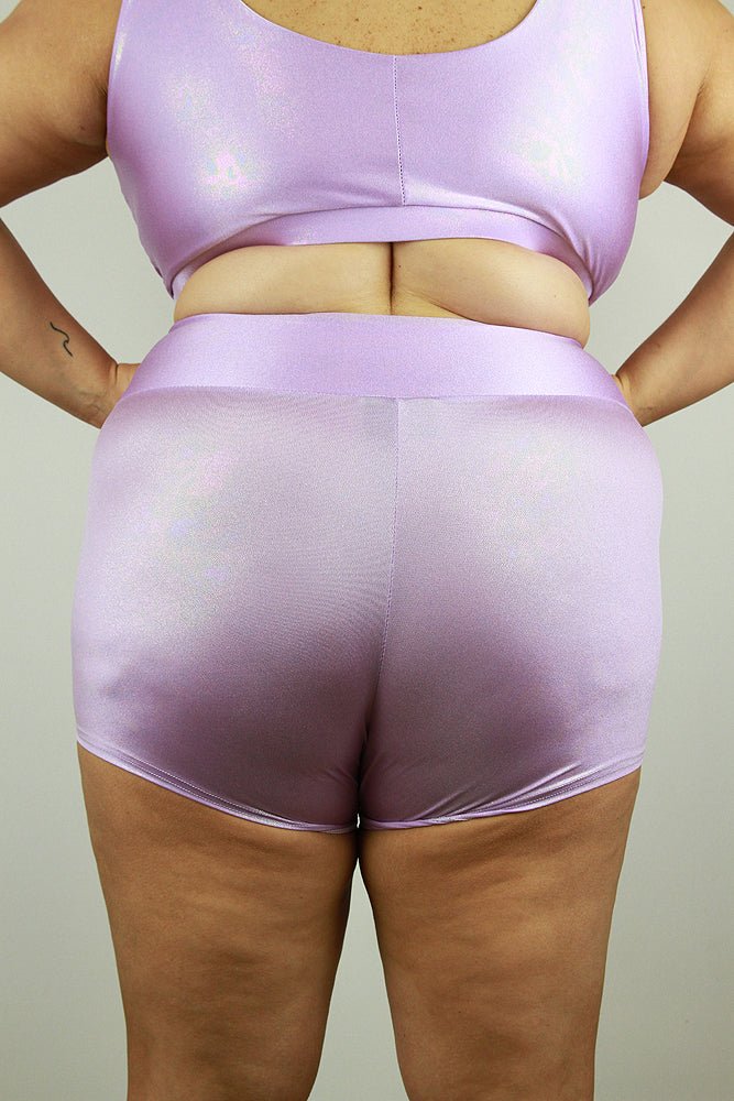 Lilac Sparkle High Waisted Cheeky Shorts - Plus Size - high wasted cheeky shorts - plus size - Velvet Door