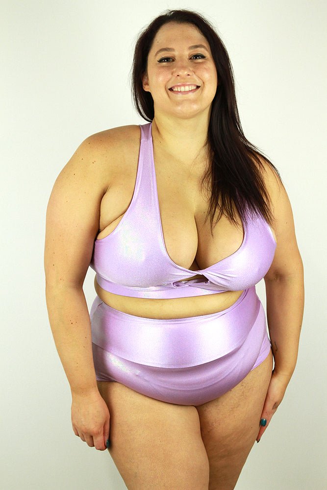 Lilac Sparkle Knot Sports Bra - Plus Size - curvy women’s sports bras - plus size - Velvet Door