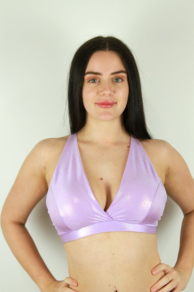 Lilac Sparkle Push Up Plunge Sports Bra - plunge bras - Velvet Door