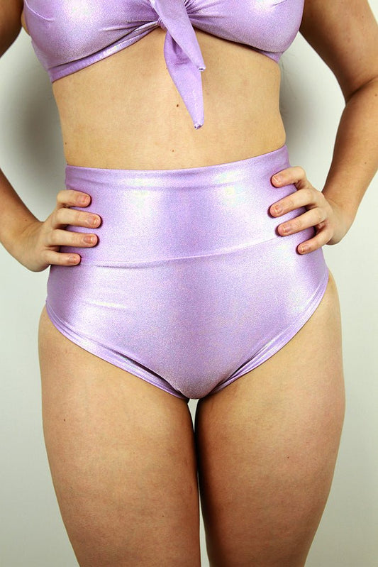 Lilac Sparkle Super High Waisted Brazil Scrunchie Bum Shorts - super high waisted brazil shorts - Velvet Door