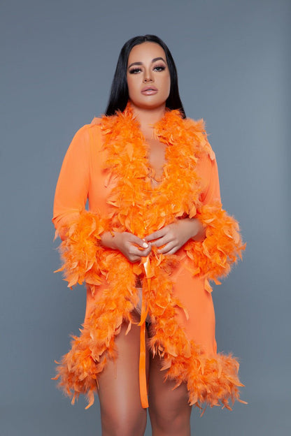 Lux Robe Neon Orange - feather robes - Velvet Door