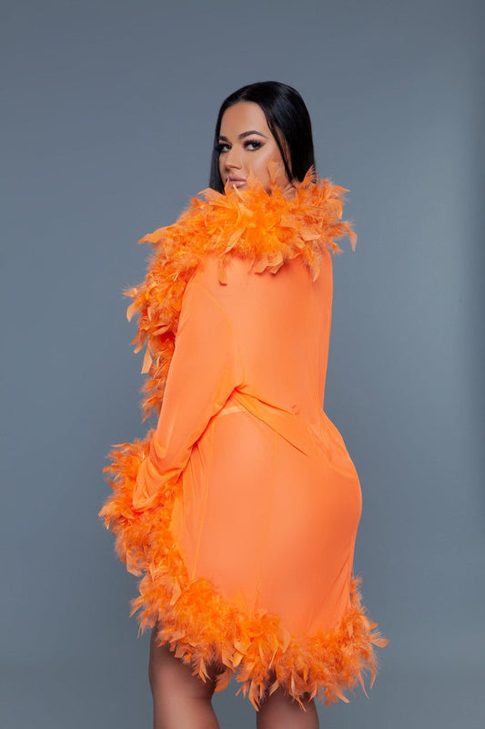 Lux Robe Neon Orange - feather robes - Velvet Door