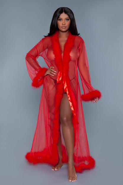 Marabou Robe Red - feather robes - Velvet Door