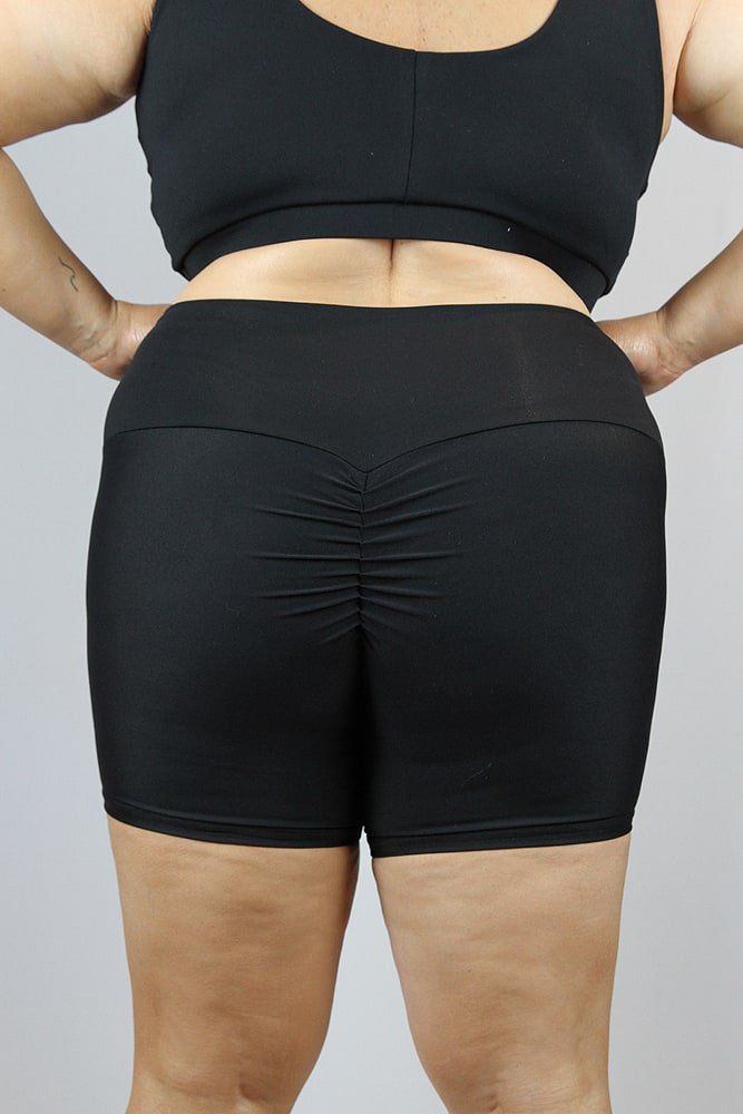 Matte Black Gym Short - Plus Size - high waisted gym shorts - plus size - Velvet Door