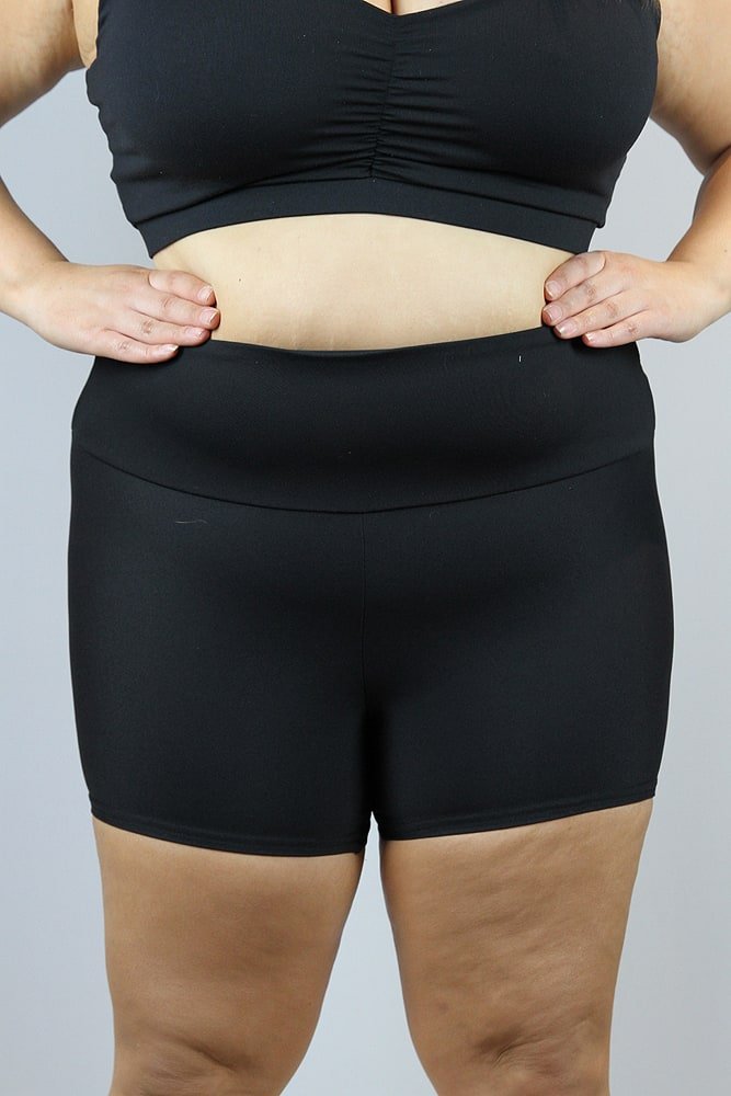 Matte Black Gym Short - Plus Size - high waisted gym shorts - plus size - Velvet Door