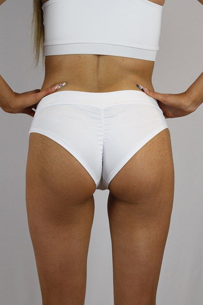 Matte White Brazil Fit Scrunchie Bum Shorts - low waisted brazil shorts - Velvet Door