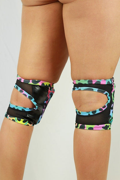 Neon Leopard Spandex Vinyl/Mesh Grippy Dance Knee Pads - For Pole & Dance - dance knee pads - Velvet Door