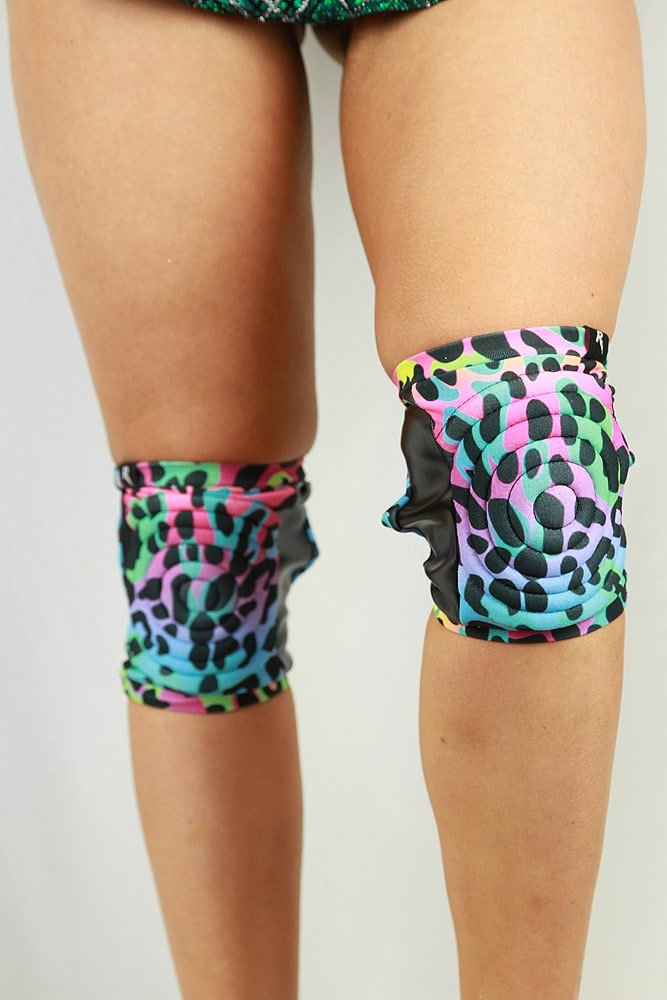 Neon Leopard Spandex Vinyl/Mesh Grippy Dance Knee Pads - For Pole & Dance - dance knee pads - Velvet Door