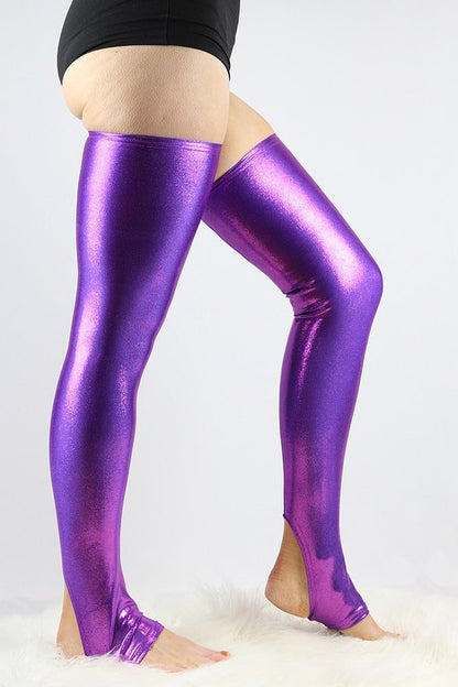 Purple Sparkle Extra Long Stirr-Up Spandex Legwarmers/ Knee High Socks - legwarmers - Velvet Door