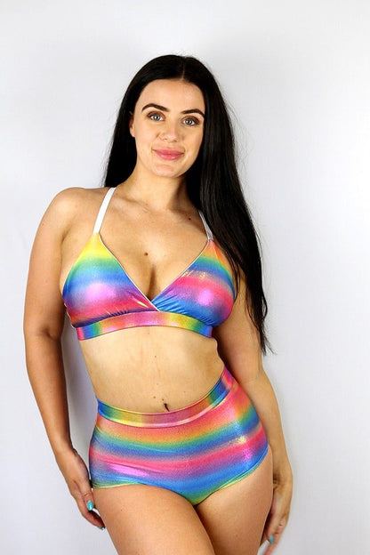 Rainbow Pride Sparkle Bikini Bra - bikini bra - Velvet Door