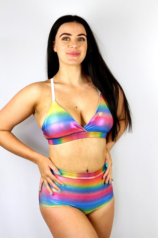 Rainbow Pride Sparkle Bikini Bra - bikini bra - Velvet Door