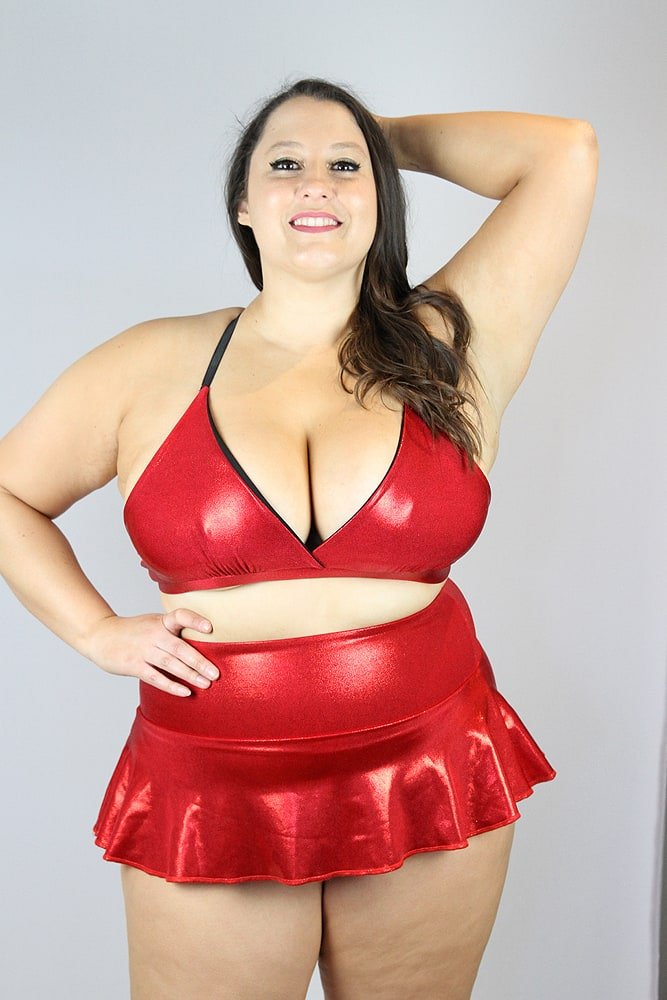 Red Sparkle Bikini Bra - Plus Size - bikini bra - plus size - Velvet Door