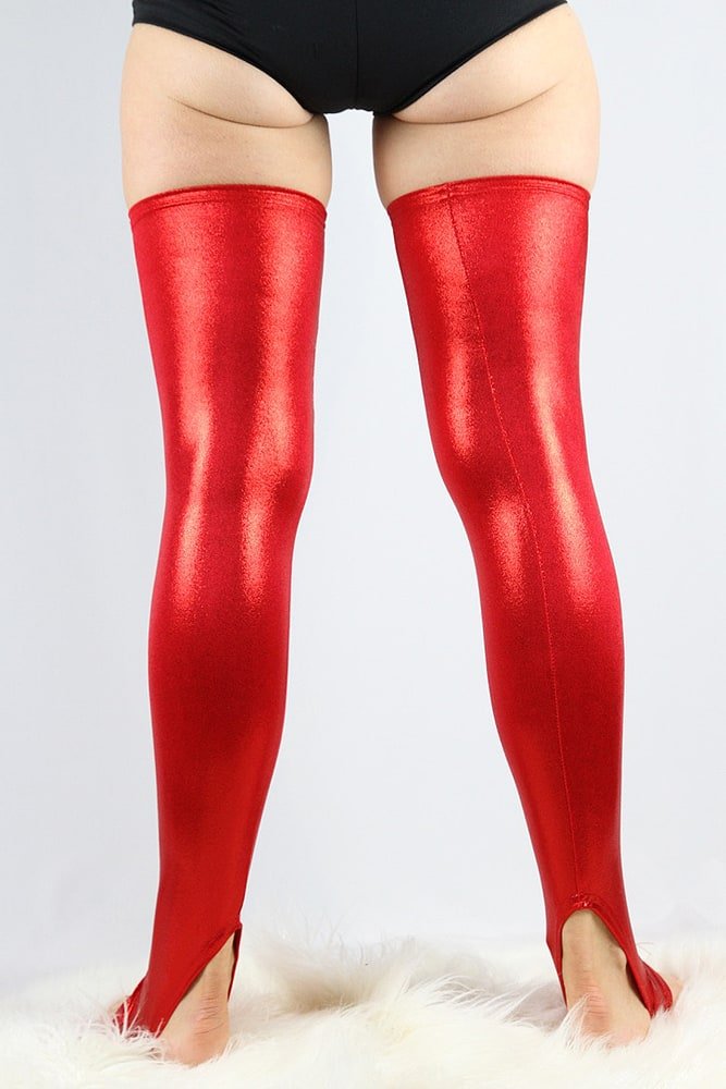 Red Sparkle Extra Long Stirr-Up Spandex Legwarmers/ Knee High Socks - legwarmers - Velvet Door