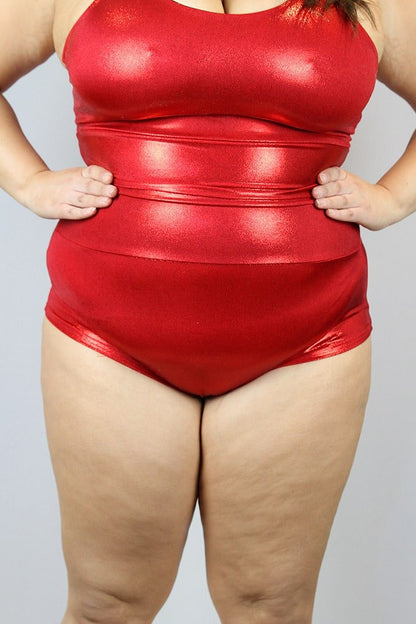 Red Sparkle High Waisted Brazil Scrunchie Bum Shorts - Plus Size | Pole Wear - high waisted brazil shorts - plus size - Velvet Door