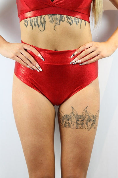 Red Sparkle High Waisted Brazil Scrunchie Bum Shorts | Pole Wear - high waisted brazil shorts - Velvet Door