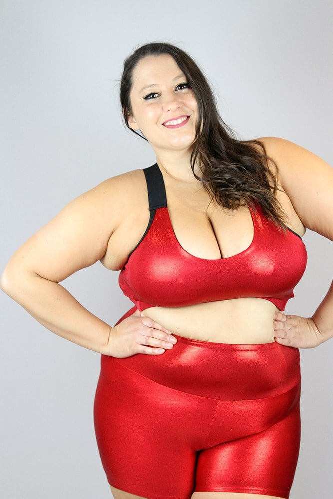 Red Sparkle V Sports Bra - Plus Size - v bras - plus size - Velvet Door