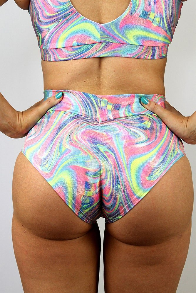Retro Sparkle High Waisted Brazil Scrunchie Bum Shorts | Pole Wear - high waisted brazil shorts - Velvet Door
