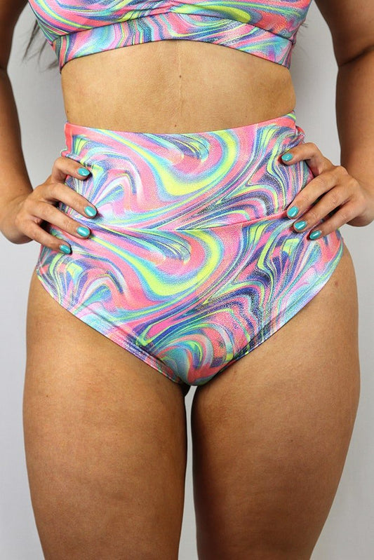 Retro Sparkle Super High Waisted Brazil Scrunchie Bum Shorts - super high waisted brazil shorts - Velvet Door