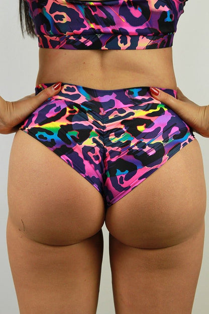 Rio Brazil Fit Scrunchie Bum Shorts - Neon City - low waisted brazil shorts - Velvet Door